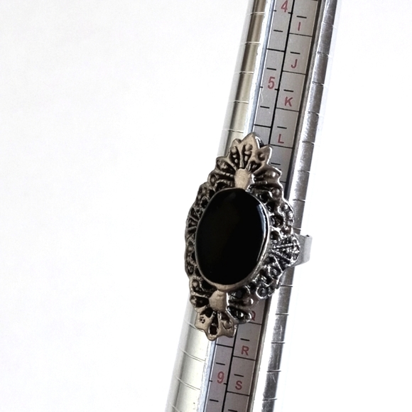 Vintage Silver Adjustable Ring Black Onyx Adjustable 7 - Picture 2 of 14